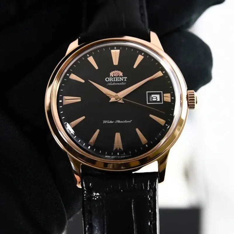 Orient Bambino Version II Black Dial Leather Men's Watch- FAC00001B0